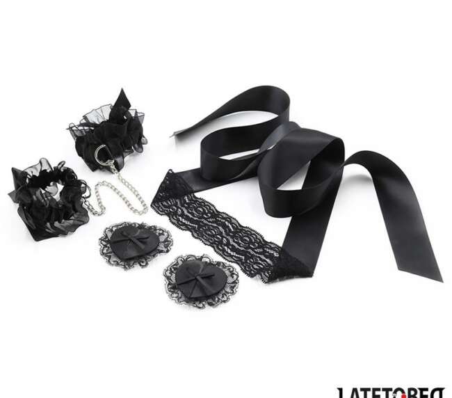 3 Piece Bondage Set Nipple Cover, Eya Mask and HandCuffs