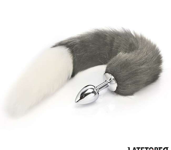 Anal plug with tail Gray and White 40 cm
