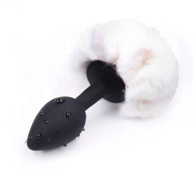 Butt Plug with Pompon White Size S
