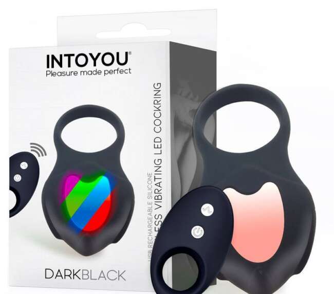 Darkblack Vibrating Ring with Led Remote Control USB Silicone