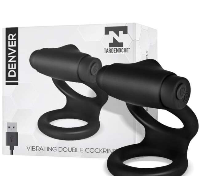 Denver Double Cockring with Vibrating Bullet USB Silicone Black