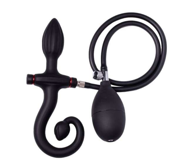 Inflatable Anal Plug with Handle and Pump Black