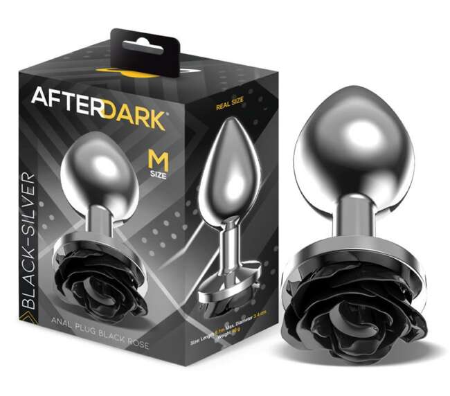 Metal Anal Plug with Black Rose Base Size M