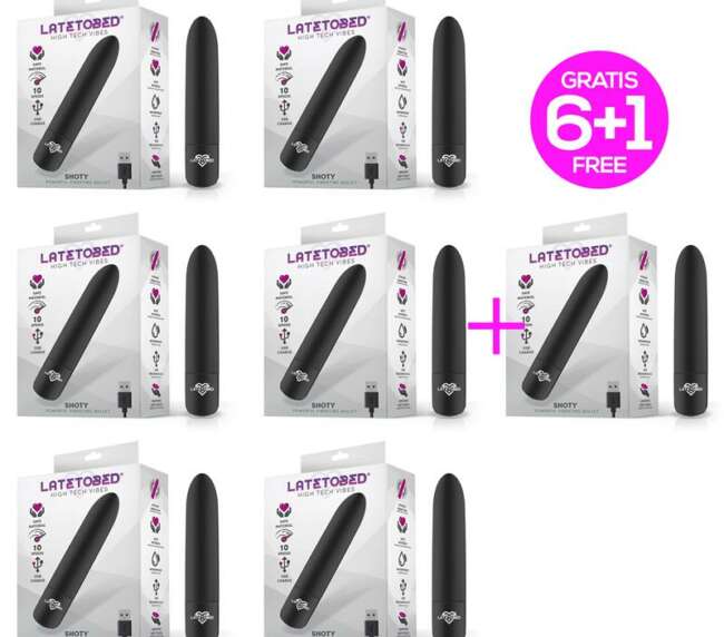 Pack 6 +1 Shoty Vibrating Bullet USB 10 Speeds Powerful Motor Black